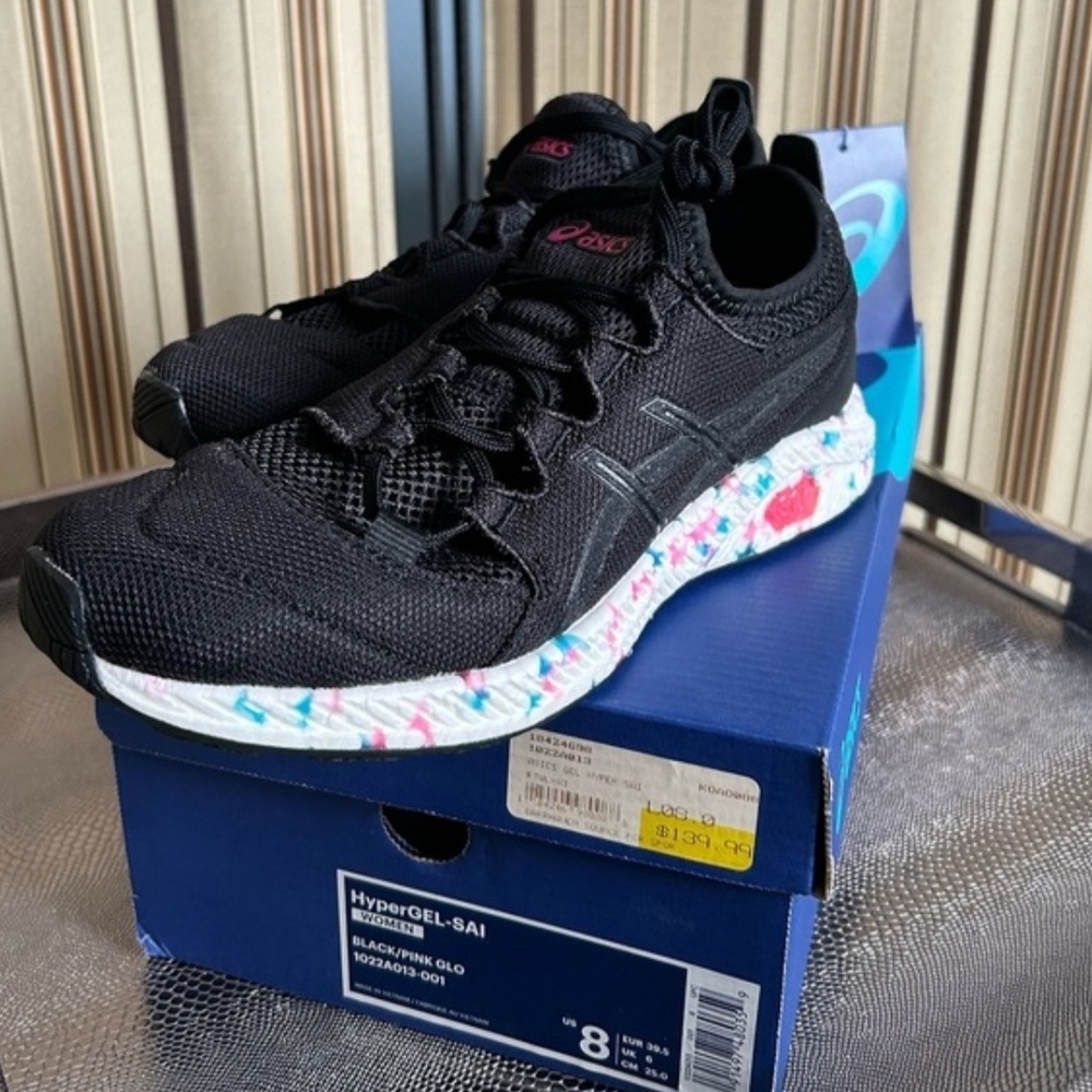 Asics Black with Pink & Teal Accent Running Shoes
